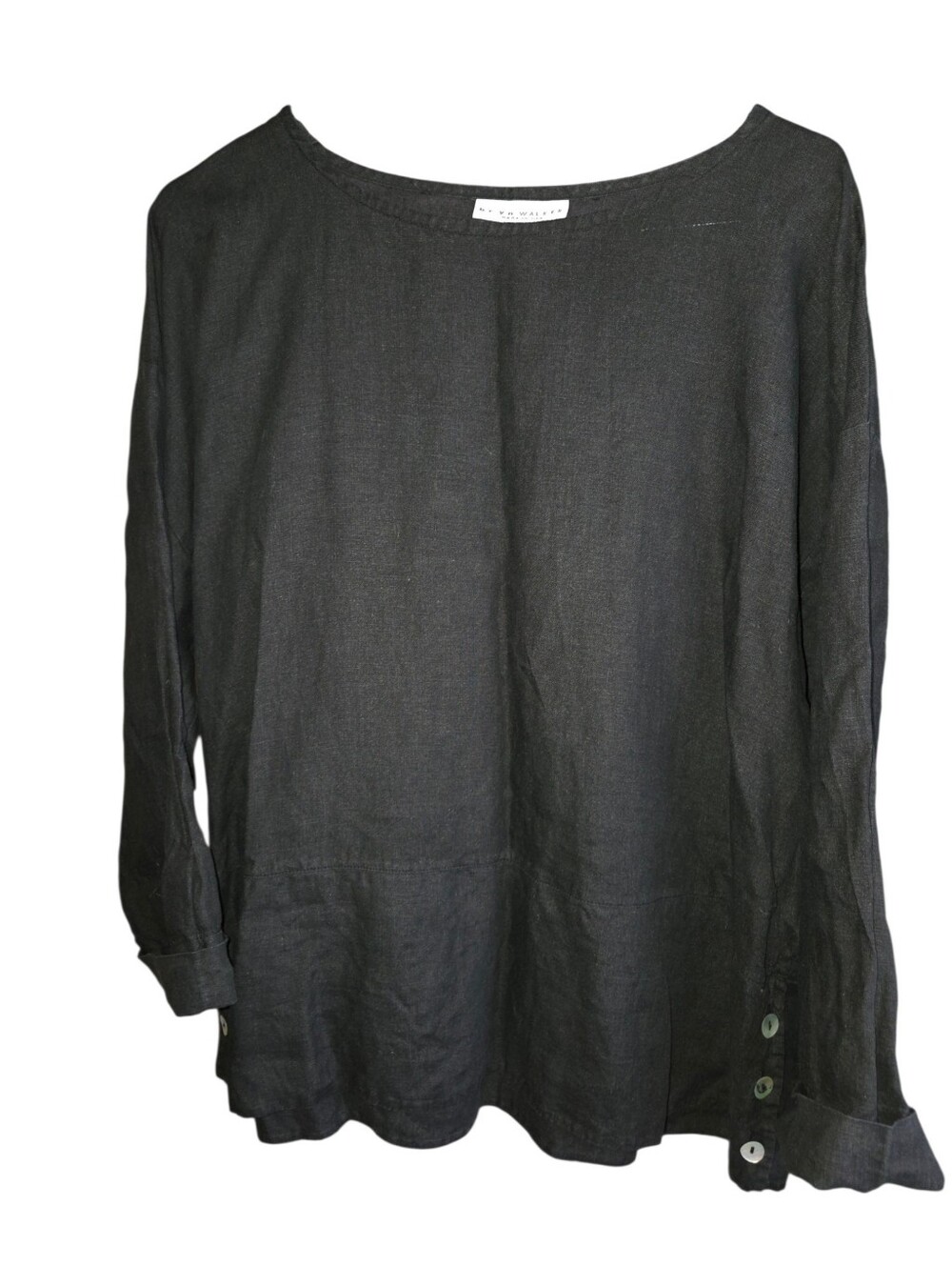 Bryn Walker Black 100% Linen Boxy Lagenlook Side Button Blouse Top Women M USA